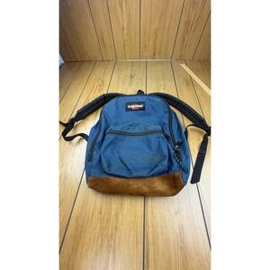 Vintage Eastpak Backpack Made in USA Navy Blue Suede Bottom Canvas Daypack Bag